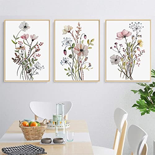 Sarah Duke 3er Set Vintage Poster, Aquarell Blumen Pflanze Bilder, Ohne Rahmen Leinwand Wandbilder, Kunstposter für Schlafzimmer Büro Wanddeko (21 x 30 cm)
