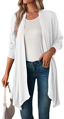 Famulily Womens Lightweight Cardigan Long Sleeve Front Open Waterfall Cardigans Irregular Dusters Sweater White XXL