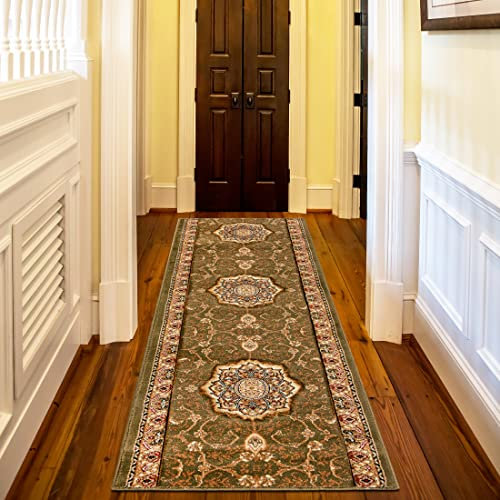 Mazovia Teppich Läufer Flur - Orientalisch Teppichläufer - Kurzflor Flurläufer für Vorzimmer, Schlafzimmer, Küche - ÖKO-TEX Zertifiziert - Meterware Grün - 60 x 100 cm