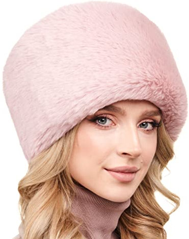 Futrzane Modern Kosakenmütze - Fellmütze Damen - Winter Russische Mütze Pelz (S, Rosa Lang Modern)