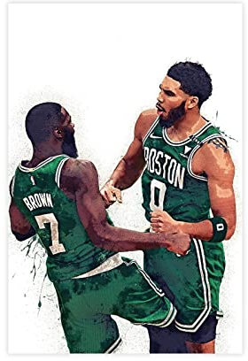 ZBOYZ Jayson Tatum und Jaylen, braunes Poster für Wanddekoration, Leinwand für Jungen, Schlafzimmer, Wand, Basketball, signierte Dunking-Poster, ohne Rahmen, 30 x 45 cm