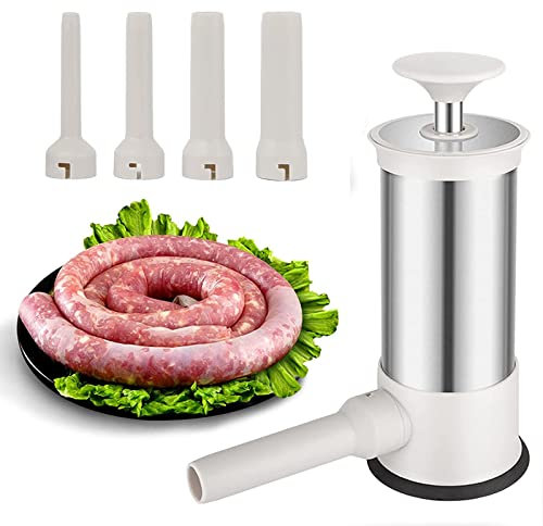 Wurstfüller Edelstahl, Manuelle Wurstfüllmaschine, Wurstfüller Wurstmaschine für den Haushalt, Wurstmaschine mit 4 Wurströhren, Machen Sie Köstliche Würstchen
