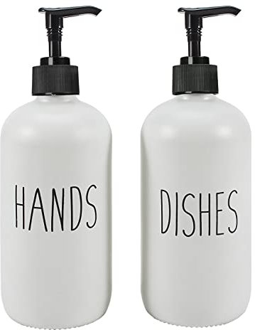 GOYISEE 16 OZ Dispenser di sapone in vetro con pompa, bagno e cucina Dispenser Set, Dispenser di sapone per piatti, sapone a mano, decorazione bagno, perfetto per la cucina bianca Decor (BIANCO)