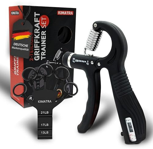 KIMATRA 2-teiliges Griffkraft Trainer Set von 5kg bis 60kg - Handtrainer Set für Finger, Hände und Unterarme - Finger Trainer mit integrierter Zählfunktion (2-teiliges Set, Schwarz)
