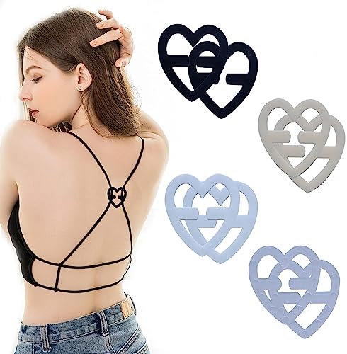WOOXDYUK Set di 8 clip per reggiseno a forma di cuore, per reggiseno, per abiti, abiti da sposa, sport fitness (colore della pelle, bianco, nero, trasparente)