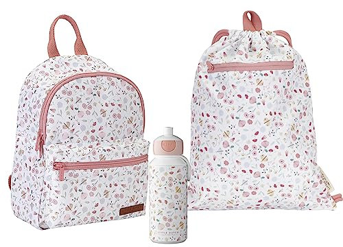 Little Dutch FB-RU-TB-PU Set Kinderrucksack, Kinderturnbeutel & Trinkflasche Pop-up - Flowers & Butterflies