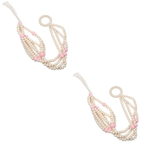 Happyyami 2 Pièces Panier Suspendu Pot De Fleurs en Perles De Bois Pot Suspendu Corde Jardinières Pot De Perles en Bois Corde à Suspendre pour Pot De Fleurs Intérieur Cintres Coton