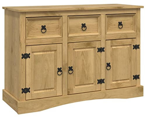 KOIECETA Kiefer Sideboard Mexiko-Stil Corona mit Schubladen Fächern Kommode Anrichte Schrank Beistellschrank Mehrzweckschrank 132x43x78cm Braun