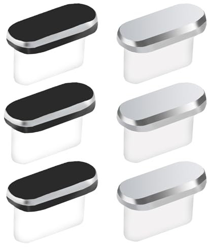 BLMHTWO 6Pcs Type-C Anti Dust Plugs,Charging Port Cover, for iPhone 15 Plus Pro Max, IPD Pro, Most Type-C Smartphones and Tablets (Black,Sliver)