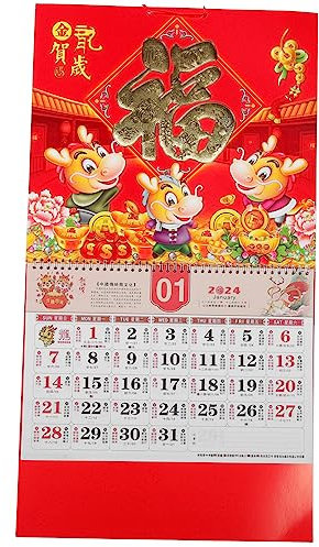 DIKACA Chinesischer Scrollkalender Chinesischer Tageskalender Jahreskalender 2024 Wandkalender 2024 Hängekalender Staffelei-kalender Frühlingsfest Kalender Büro Papier Hängend China