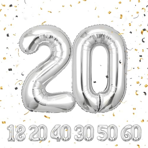 Geburtstag zahlen luftballon 20 jahre | Folienballon Sliber- Folienballon in 40-101cm Geburtstagsdeko - Ballon Zahl Deko zum Geburtstag fliegt mit Helium für Männer Frauen 20.Geburtstags