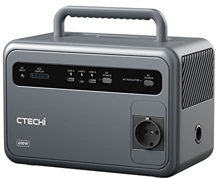 Générateur électrique Portable CTECHi 600W, 384Wh Générateur Solaire avec Batterie LiFePO4, Sortie 230V AC/DC/USB, Station Electrique Portable pour Camping/Urgent