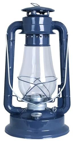 DELITE Heinze Petroleumlampe GARDEN, grosse Sturmlaterne aus Schweden, dunkelblau pulverbeschichtet, Höhe 38 cm, Einfülldeckel mit Kindersicherung, Leuchtdauer ca. 29 Std., 716023