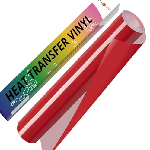 HTVRONT Plotterfolie Textil Rot - 30.5cm × 152.4cm Flexfolie Plotter Textil, Textilfolie Plotter Rot zum Aufbügeln auf T-Shirt, Iron on Folie für Silhouette Cameo (Rot)