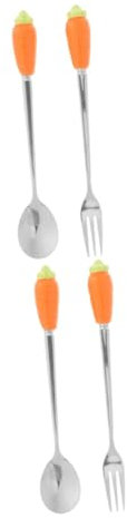 VICASKY 4 Piezas De Zanahoria Y Tenedor Para Niños Cubiertos De Zanahoria Cucharas De Café Cucharas De Bebé Excavadora Para Niños Cucharas De Postre Utensilios Para Servir Pascua