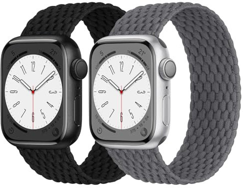 JoeHerr Confezione da 2 cinturini intrecciati Solo Loop senza fibbia per Apple Watch da 38mm a 49mm, unisex, in nylon leggero, per iWatch serie 10, 9, 8, 7