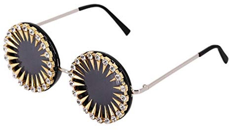 Naimo Glitzer Strass Runde Sonnenbrille UV400 Metallrahmen Retro Punk Nieten Sonnenbrille Trendy Brille