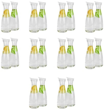 Grendly Lot de 20 Carafes à en Plastique de 1 Litre avec Couvercles Blancs à Rabat - Pichets Incassables Recyclables et de Qualité Alimentaire - Pot à Jus