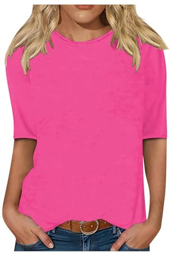 Maglie con Scritta Maglietta Nera Donna Maniche Corte Camicette Eleganti Estive Maglie Basic Manica Lunga Bluse Fucsia Magliette per L Estate T Shirt Cotone Leggerissimo Donna Bluse di Cotone Polo