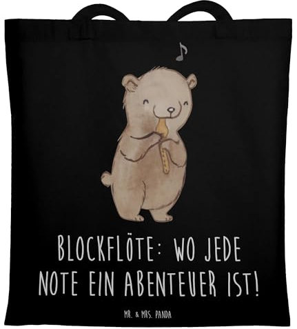Mr. & Mrs. Panda Jutebeutel Abenteuer Blockflöte - Geschenk, Musikinstrument, Tenorblockflöte, Alltagstasche, Umhängetasche, Lernen, Musik, Bassblockflöte, Instrument, Altblockflöte, Musiker, Tasche