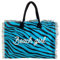 Generico Borsa Mare Media Animalier Zebra con Zip Stampa Beach Girl 100% Cotone Canvas Misura 40x30x15cm Borsa Spiaggia (Azzurro)
