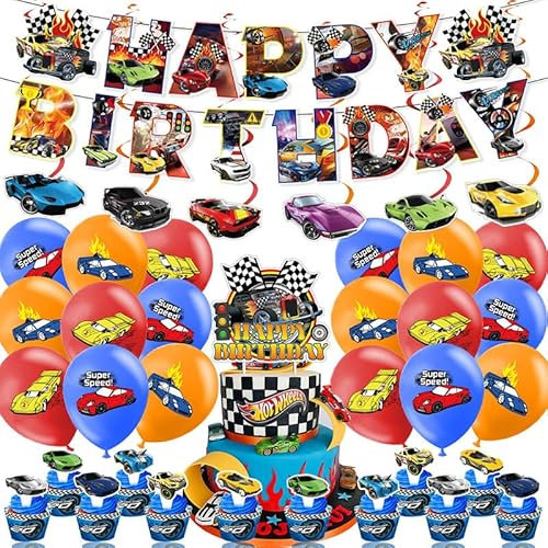 Hot Wheel Car Party Decorations, Hot Wheel Theme Party Balloon Birthday Party Decorations, Cake Decorations for Birthday Parties, Party Balloons Banner, Boys Racing Birthday Party Supplies