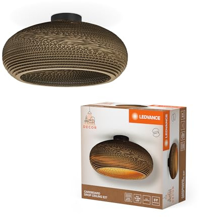 LEDVANCE Deckenleuchte Decor Cardboard Drop braun aus Wellpappe, leicht, E27, 400 mm Durchmesser, Leuchtenschirm aus recyceltem Material, nachhaltig durch austauschbare Lichtquelle, einfache Montage