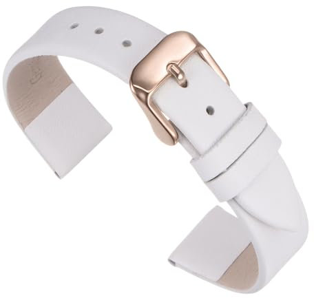 QUARKZMAN Uhrenarmband Leder Armband 12mm Uhrenarmbänder aus Echtem Leder mit Edelstahl Schnalle Vintage Ersatzarmband für Uhr Smartwatch Damen Herren (Weiß)