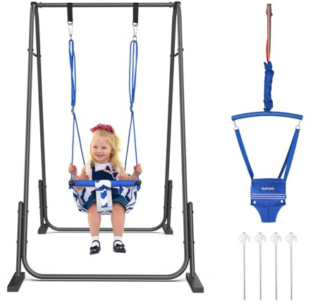 Slevoo 2-in-1 Baby-Jumper und Schaukel, Kleinkind-Schaukel-Set mit faltbarem Ständer, Alter 6 Monate bis 6 Jahre, für Indoor- und Outdoor-Spaß, Blau