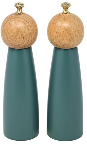 UNIQUE HOME LIVING 20cm Salt and Pepper Grinders Set of 2 Wooden Salt & Pepper Shakers, Manual Salt & Pepper Mills with Adjustable Coarseness - Ivy Green