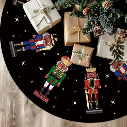 Tian Zhun Christmas Tree Skirt Black Tree Skirt Nutcracker Xmas Party Winter Holiday Tree Mat 30 Inch for Indoor Outdoor Decorations