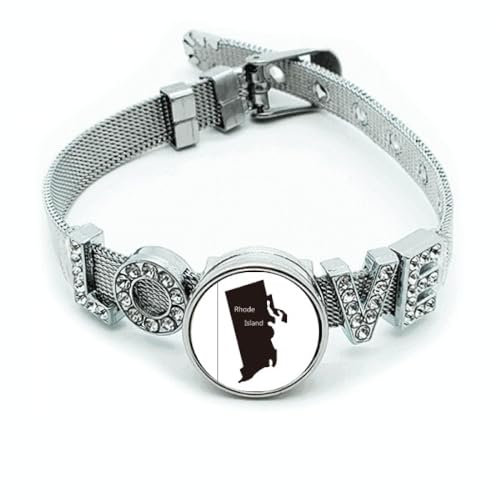 Armband mit USA-Karten-Umriss, Kristall, Liebe, verstellbarer Armreif, M, Metall