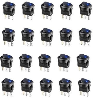 FANNIXI 20 unids/Lote Control de Encendido-Apagado 4 Colores Interruptor de botón 3 Pines 12V 20A amperios Coche camión basculante Interruptor de luz de Palanca Redonda(Blue)