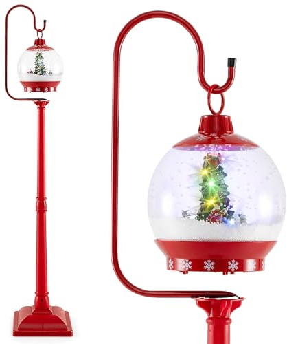 COSTWAY 150 CM Lampione Natalizio Musicale, Lampada Festiva con Lanterna a Globo di Neve Attivata dal Suono, Albero di Natale, Babbo Natale, Soldato e Scatole Regalo (Modello 1)