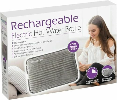 Buystarget Electric Hot Water Bottle Ultra Soft Grey Rechargeable Bed Hand Pouch Warmer Massaging Heat Pad Cozy Overheat Protection Low Cost Energy Efficient Detachable Connector (Grey Stripe Plush)