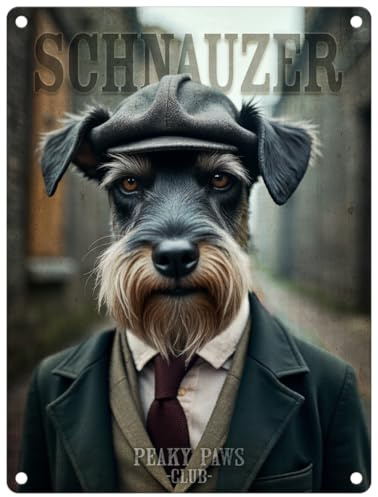 Small (150 x 200mm) Metal Sign - Peaky Paws Club - Schnauzer
