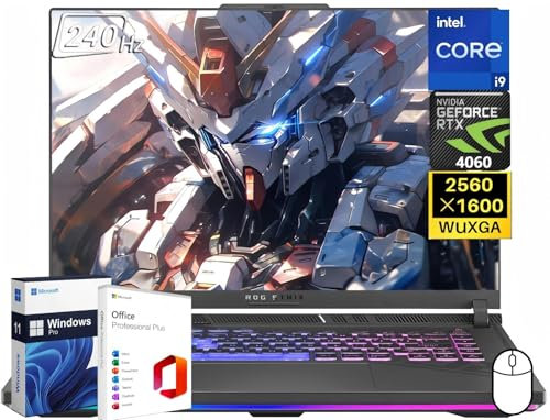 ASUS Ordinateur portable de jeu ROG Strix G16, écran WQXGA de 16 po 240 Hz, Intel i9-14900HX, 64 Go DDR5, SSD de 1 To, GeForce RTX 4060, KB rétroéclairé, Wi-Fi 6E, Windows 11 Pro, licence Office