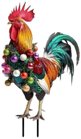 Metal Rooster Yard Decor, Farm Animal Yard Art, Rooster Yard Art, Decorative Yard Stake, Wooden Ground Plug, Planter Yard Decor, Rooster Garden Art, Animal Yard Decoration, Metal Rooster Stake