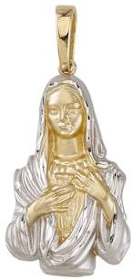 JC Trauringe Gold Anhänger Mutter Maria klassische, schlichte religiöse Goldanhänger Goldschmuck Unisex Schmuck Kettenanhänger in Echt 585 Bicolor inkl. Schmucketui 8742