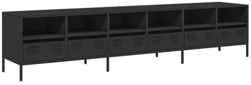 vidaXL Meuble TV Noir 202x39x43,5 cm Acier laminé à Froid, Banc TV, Meuble métallique, Meuble multimédia, Buffet TV, Meuble HiFi