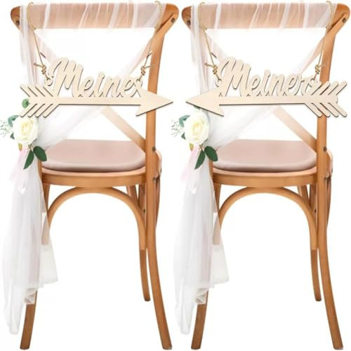 Wisafory 2 Stück Stuhlschilder Hochzeit Meine & Meiner Stuhlschilder Holz Braut und Bräutigam Holzschild Schriftzug aus Holz für Wand Foto Requisiten Hochzeitsdekoration Jahrestag Deko