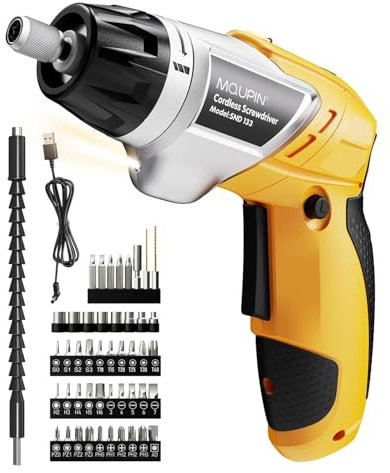 Electric Screwdriver, 6+1Torque Cordless Screwdriver 2000mAh 3.6V with 47 Accessories, LED Light and Rear Flashlight, USB Cable and Storage Bag