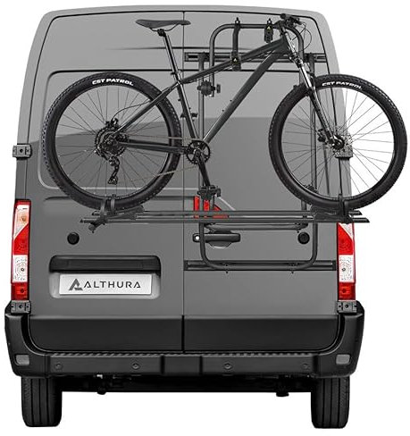 ALTHURA Portabici Posteriore V-RACK in Alluminio per Van Doppia Anta - Trasporto 2 Bici (No E-Bike) - Robusto, Stabile e Facile da Usare - Omologato DIN 75302