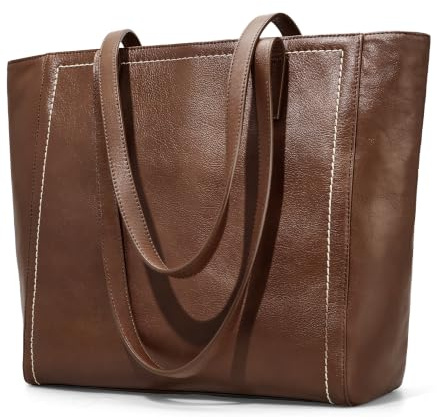 befen Borsa a Mano Donna Grande in Vera Pelle con Vano Laptop 15,6 Pollici, Borsa da Lavoro Tote Bag Shopper Versatile con Zip e Passante per il Trolley