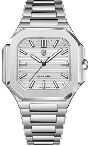 Pagani Design Herren Uhr Japanisches TMI VH31 Quarzwerk 37mm Armbanduhr Herren mit Saphirglas & 100m wasserdicht Edelstahl 316L Herrenuhr, Weiß