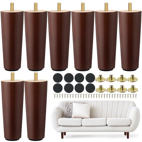 Maitys 8 Pcs 6 Inch Round Solid Wood Furniture Legs Furniture Wooden Replacement Chair Feet Dresser Sofa Couch Legs Table Cabinet Footstool DIY Projects for Home(Brown)