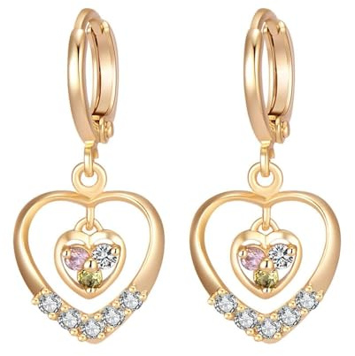 Tolldek 18 Karat 750 Gelbgold Ohrringe Vintage, Granat Rosa Kristall Moissanit Hohl Herz Ohrhänger, 18K Gold Ohrstecker Nickelfrei mit Moissanit Echtes