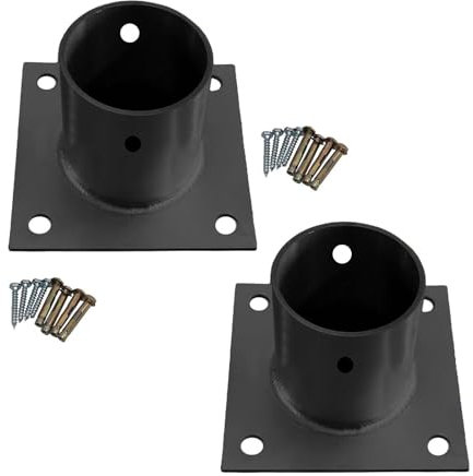 2 Pack Post Base Mounts for Mailbox Poles Round Black Ground Plates Support Brackets for Wooden Pergola Deck Railing and Wire Fence Posts (Dia 80mm)