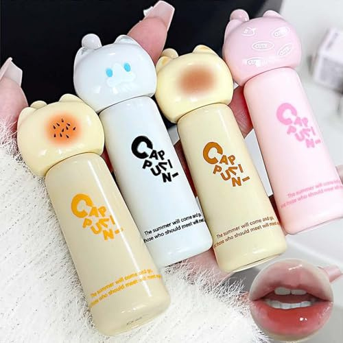 4 Stück Feuchtigkeitsspendendes Lipgloss Set, Cute Cat Jelly Lip Glaze Plumping Lippgloss, Korean Make up Lippenstift, Feuchtigkeitsspendender Langanhaltend, Natürlicher Lippenstift für Damen