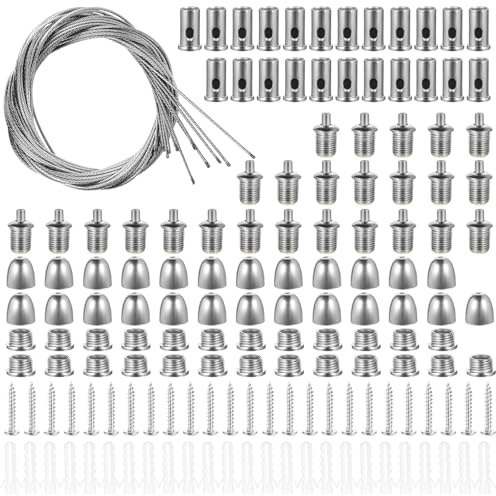25 STK Drahtseil Seilaufhängung, Edelstahlseil Lampenaufhängung Einbauset 1.5mm x 1m, Einstellbare Drahtseilhalter Aufhängung für Seilabhängung LED Lampen Deckenpaneele Aufhänger Schnur Befestigungs